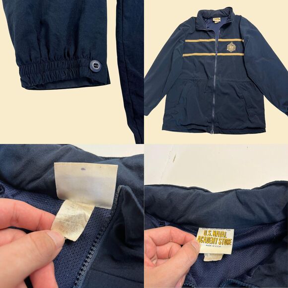 1990s US Naval Academy windbreaker jacket, size M blue/gold zip up Navy jacket - Picture 3 of 7